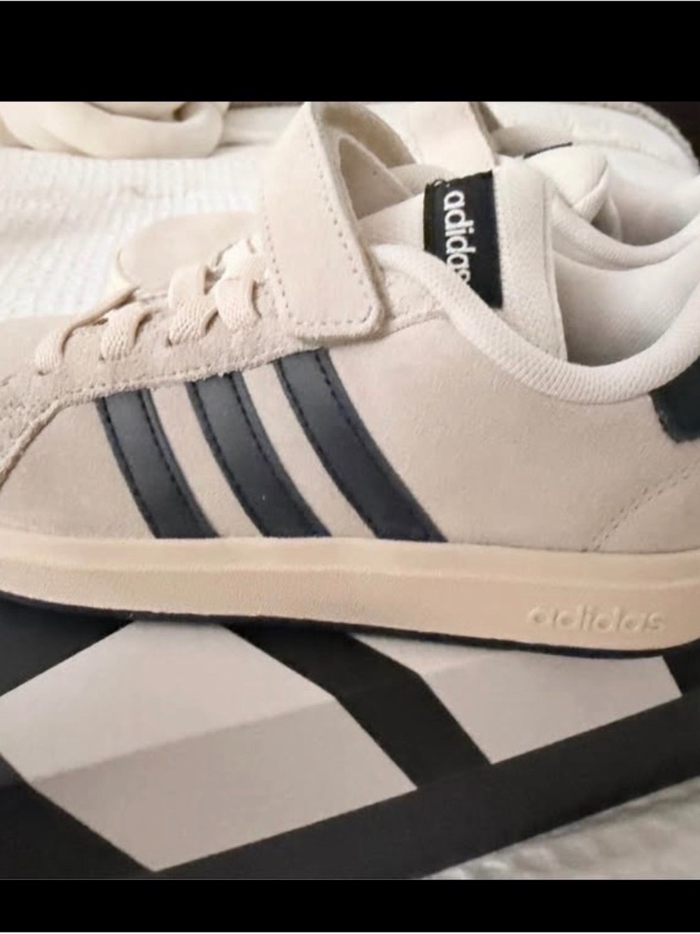 adidas Kids Cream Suede Sneakers with Black Stripes